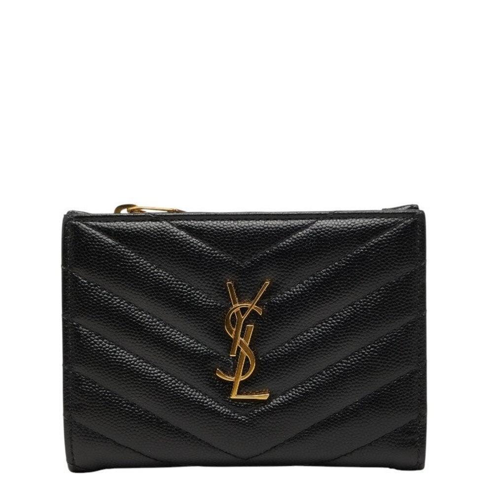 Saint Laurent Monogram Leather 2-Part Zip Bifold Wallet Free-Tanning Black